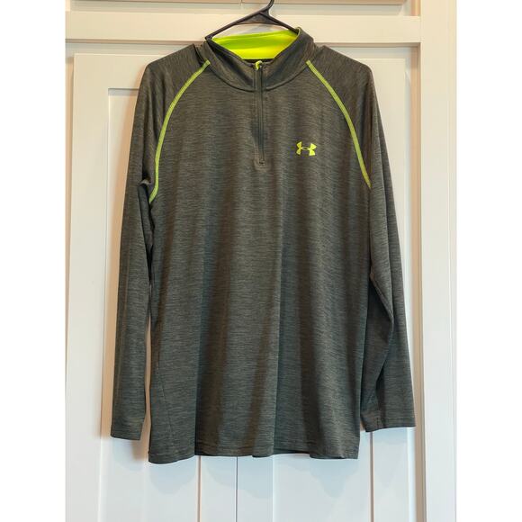 Under Armour Green and Neon 1/4 zip long sleeve Heat Gear Large - Picture 1 of 9
